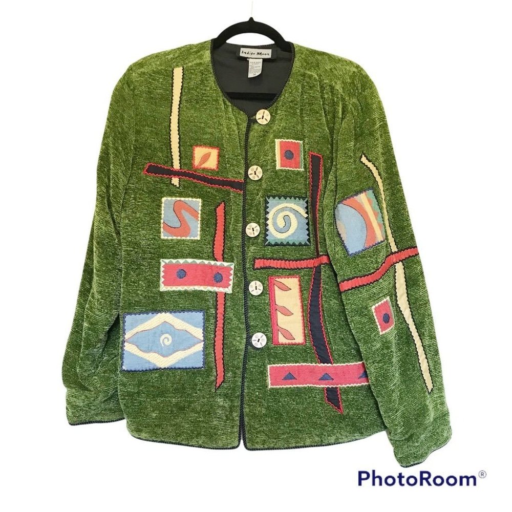 Indigo Moon Art to Wear Patchwork Green Coat Jacket M